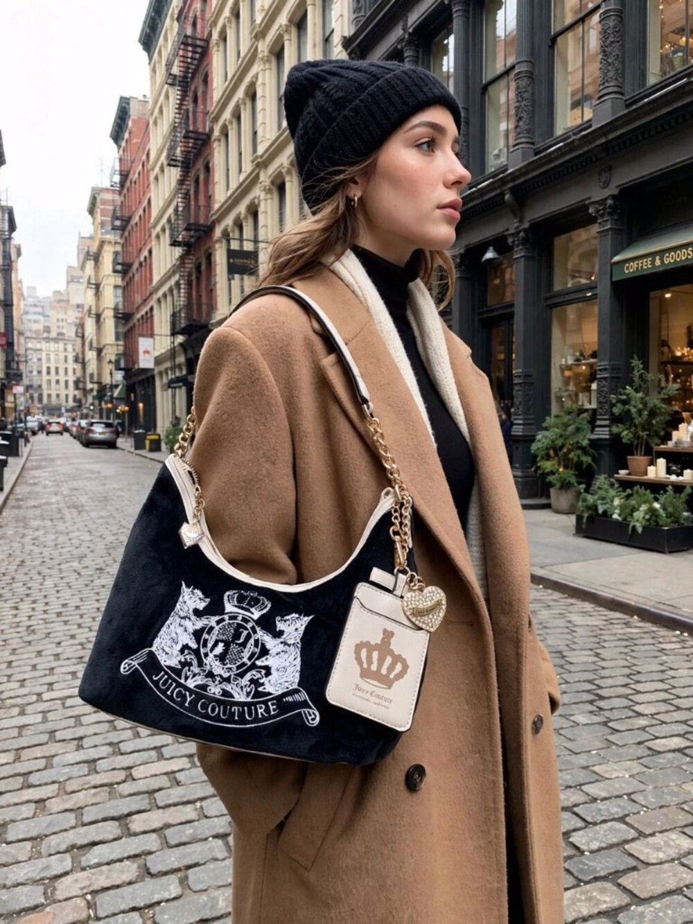 Juicy Couture Classic Scottie Dogs Hobo Liquorice Bag Black white NWT